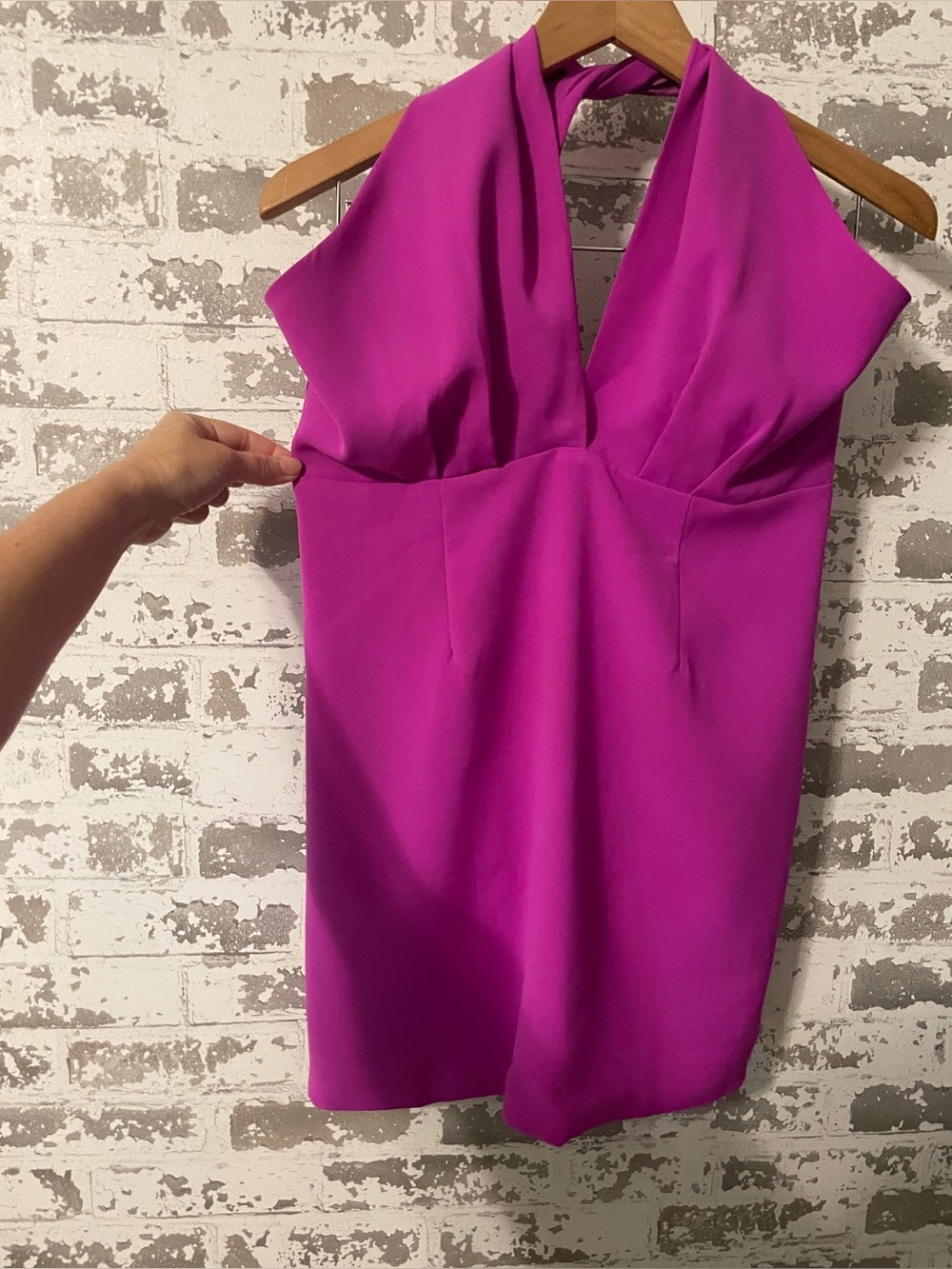 DO+BE Hot Pink Halter Mini Dress Size Large | Deep Plunge Open Back Cocktail - Picture 3 of 9